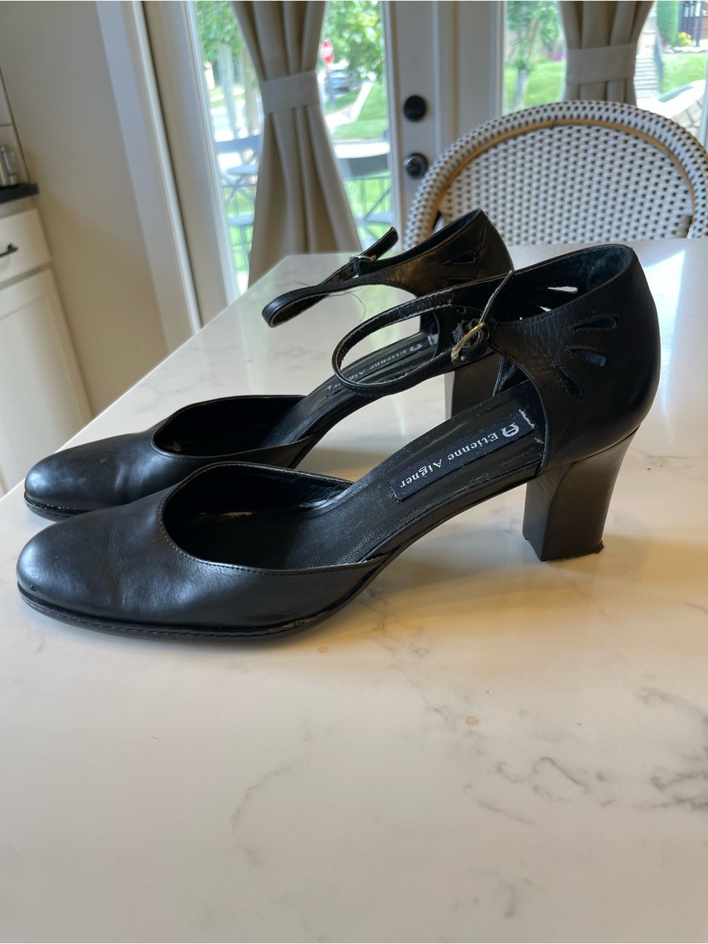 Etienne Aigner Black Mary Jane Heels with Ankle Strap